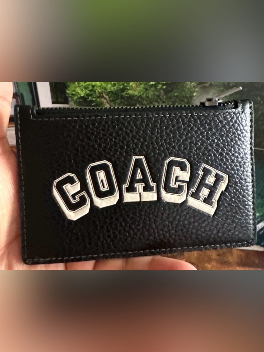 COACH Black Leather Zip Card Case NWT unisex